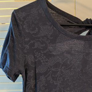 Lucky Brand Open Back Dark Blue Navy Short Sleeve T-shirt Size S Back Tie